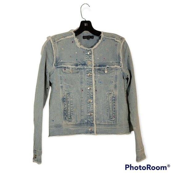 Embellished Jackets & Blazers - Generation Love Womens Gal Crystal Embellished Denim Jacket Size XS